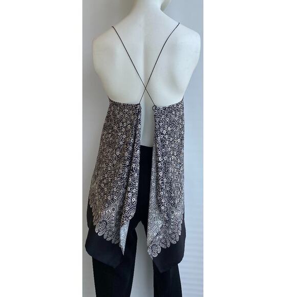 HELMUT LANG sz L Silk Backless Tank Top Cross Straps Persian Floral Black White - Picture 3 of 8